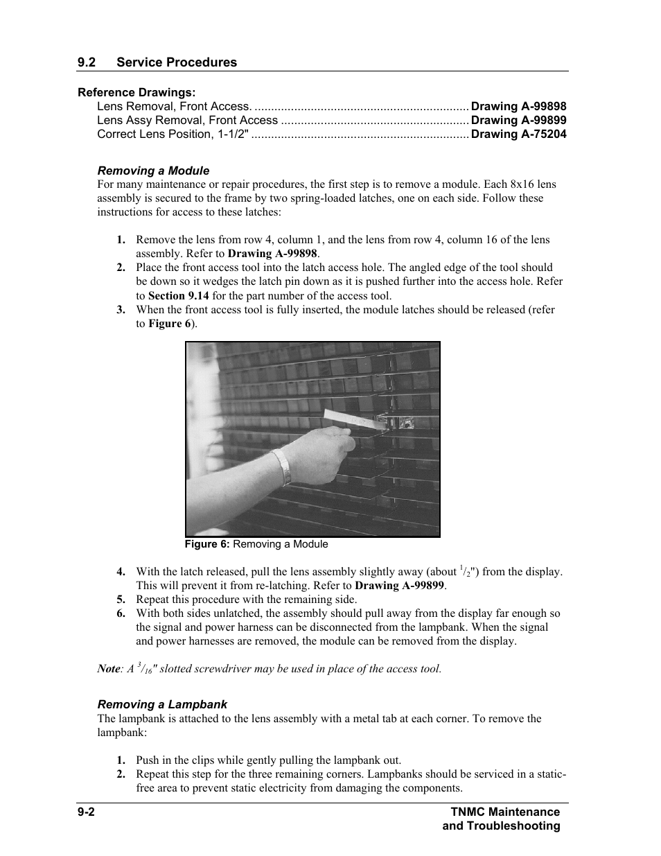 Service procedures, Removing a module, Removing a lampbank | Service procedures -2, Removing a module -2, Removing a lampbank -2 | Daktronics BA-515 User Manual | Page 40 / 144