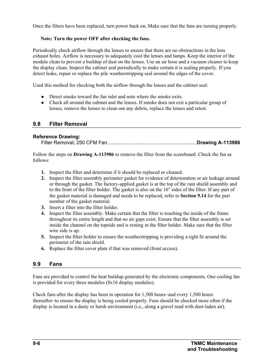 Filter removal, Fans, Filter removal -6 | Fans -6 | Daktronics BA-515 User Manual | Page 44 / 144