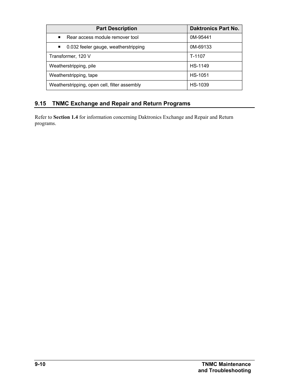 Tnmc exchange and repair and return programs, Tnmc exchange and repair and return programs -10 | Daktronics BA-515 User Manual | Page 48 / 144