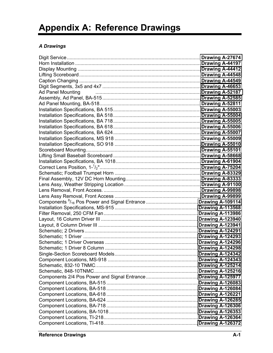 Appendix a:reference drawings, Appendix a, Appendix a: reference drawings | Daktronics BA-515 User Manual | Page 53 / 144