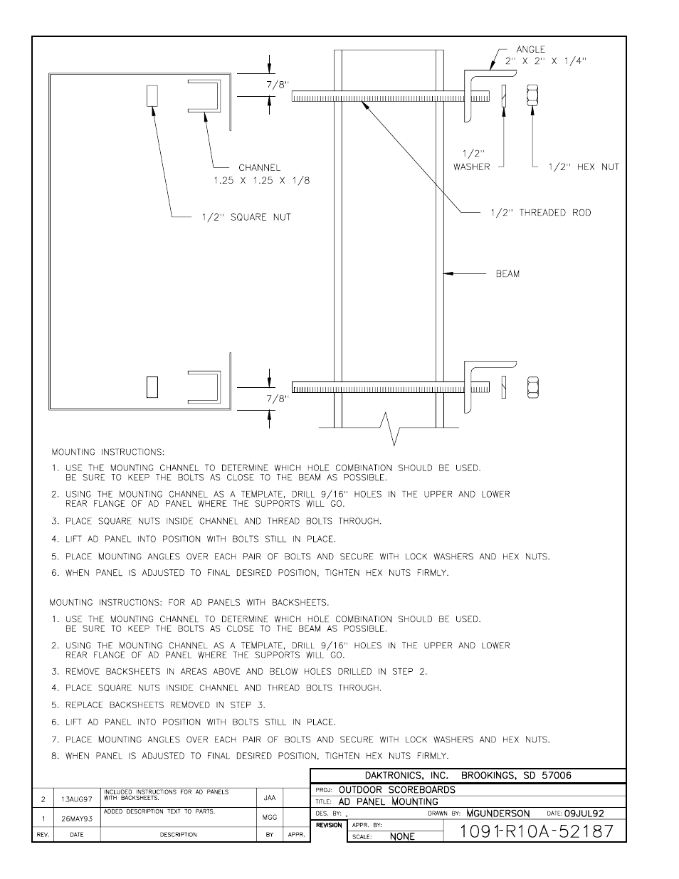 Drawing a-52187 | Daktronics BA-515 User Manual | Page 61 / 144