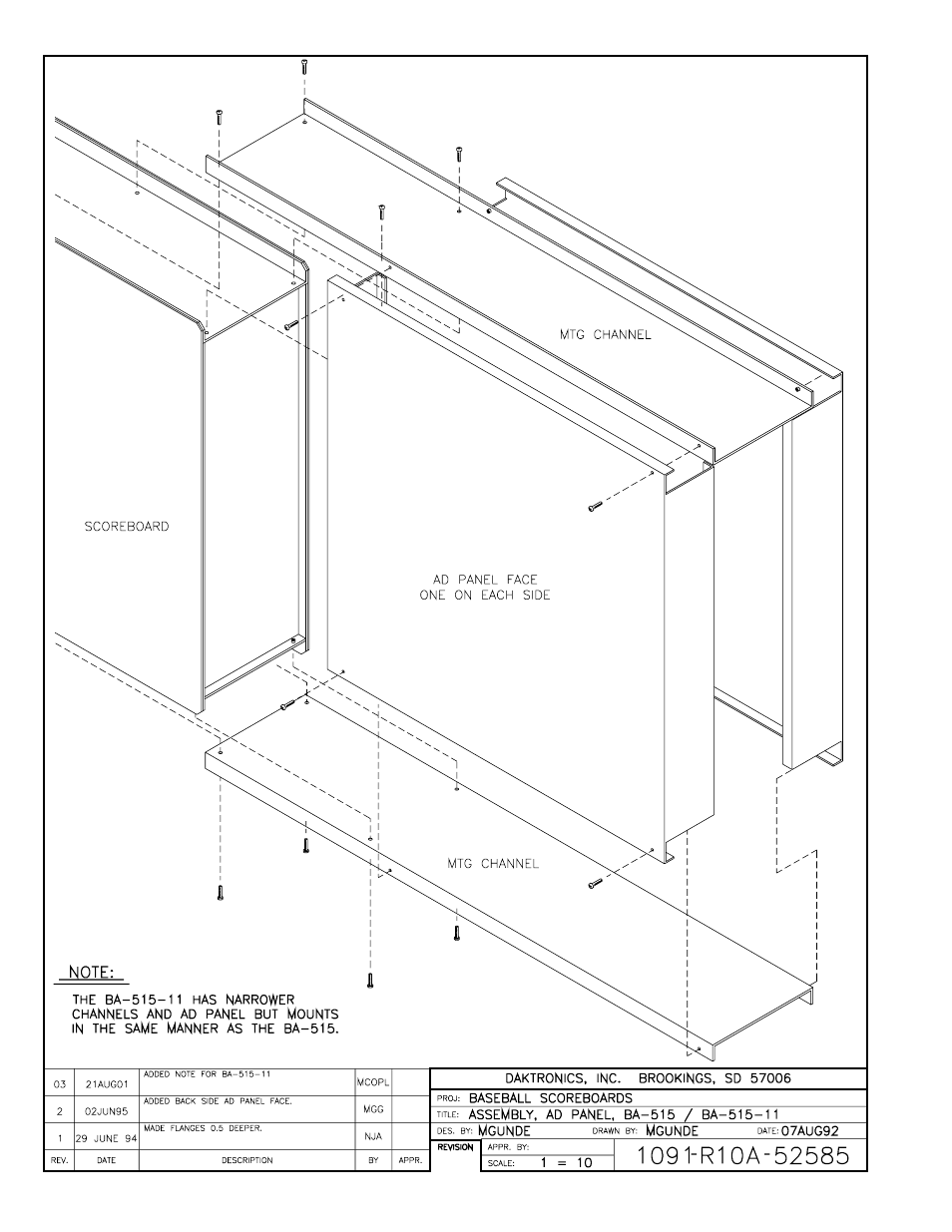 Drawing a-52585 | Daktronics BA-515 User Manual | Page 62 / 144