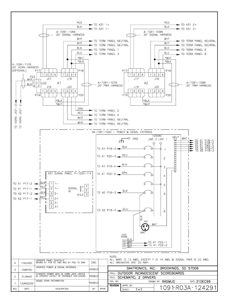 Drawing a-124291 | Daktronics BA-515 User Manual | Page 85 / 144