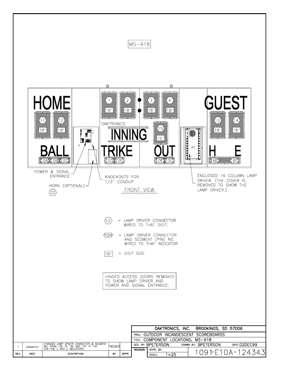 Drawing a-124343 | Daktronics BA-515 User Manual | Page 90 / 144