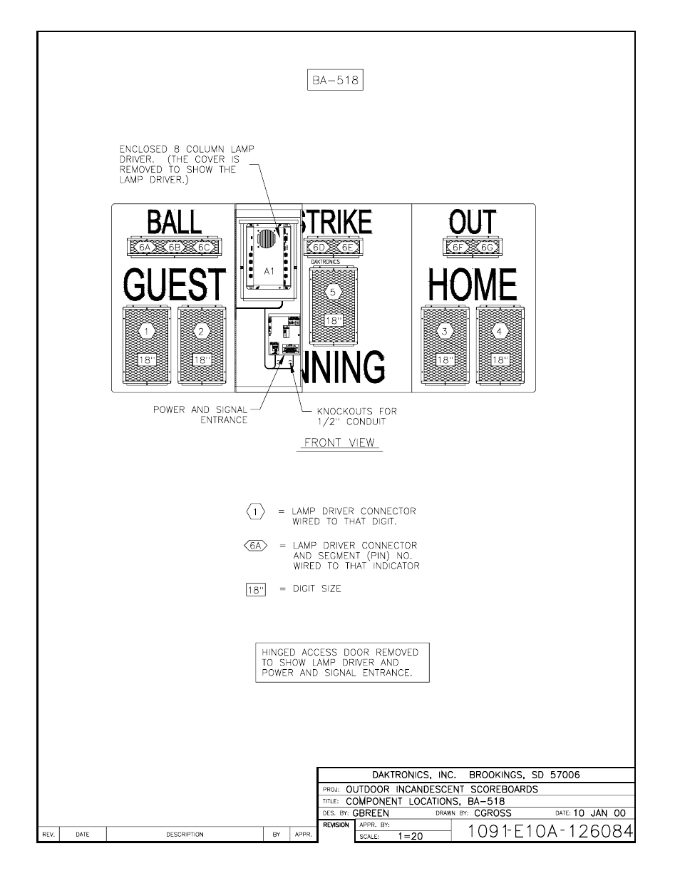 Drawing a-126084 | Daktronics BA-515 User Manual | Page 95 / 144