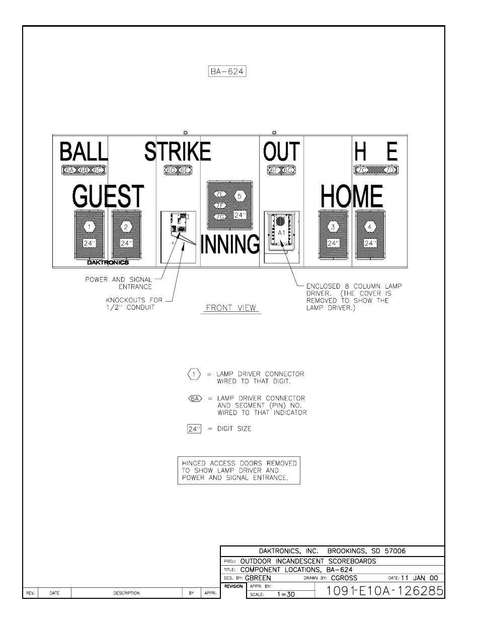 Drawing a-126285 | Daktronics BA-515 User Manual | Page 97 / 144