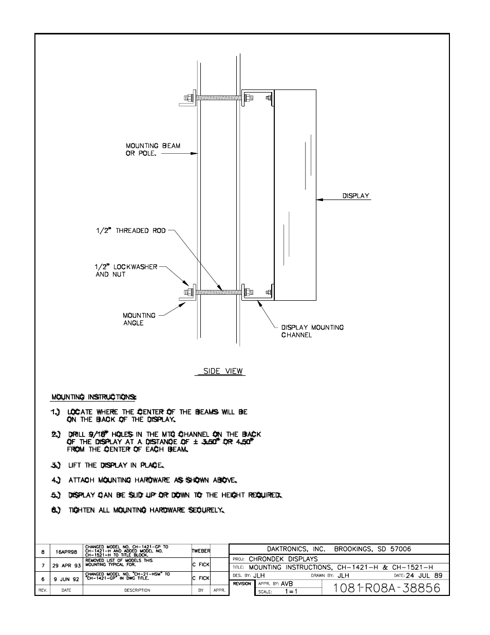 Drawing a-38856 | Daktronics CH-1024H User Manual | Page 12 / 26