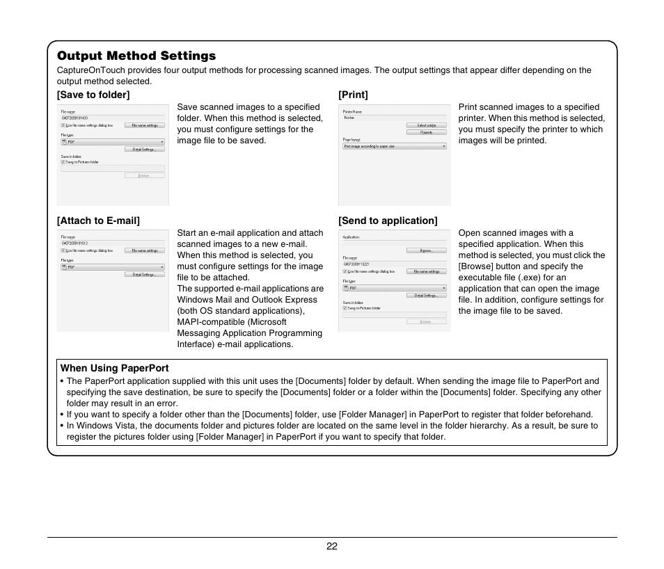 Output method settings | Canon DR-2020U User Manual | Page 26 / 40