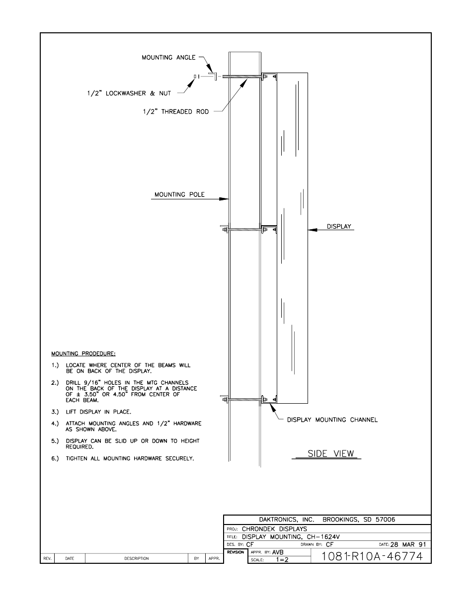 Drawing a-46774 | Daktronics CH-1624V User Manual | Page 13 / 24