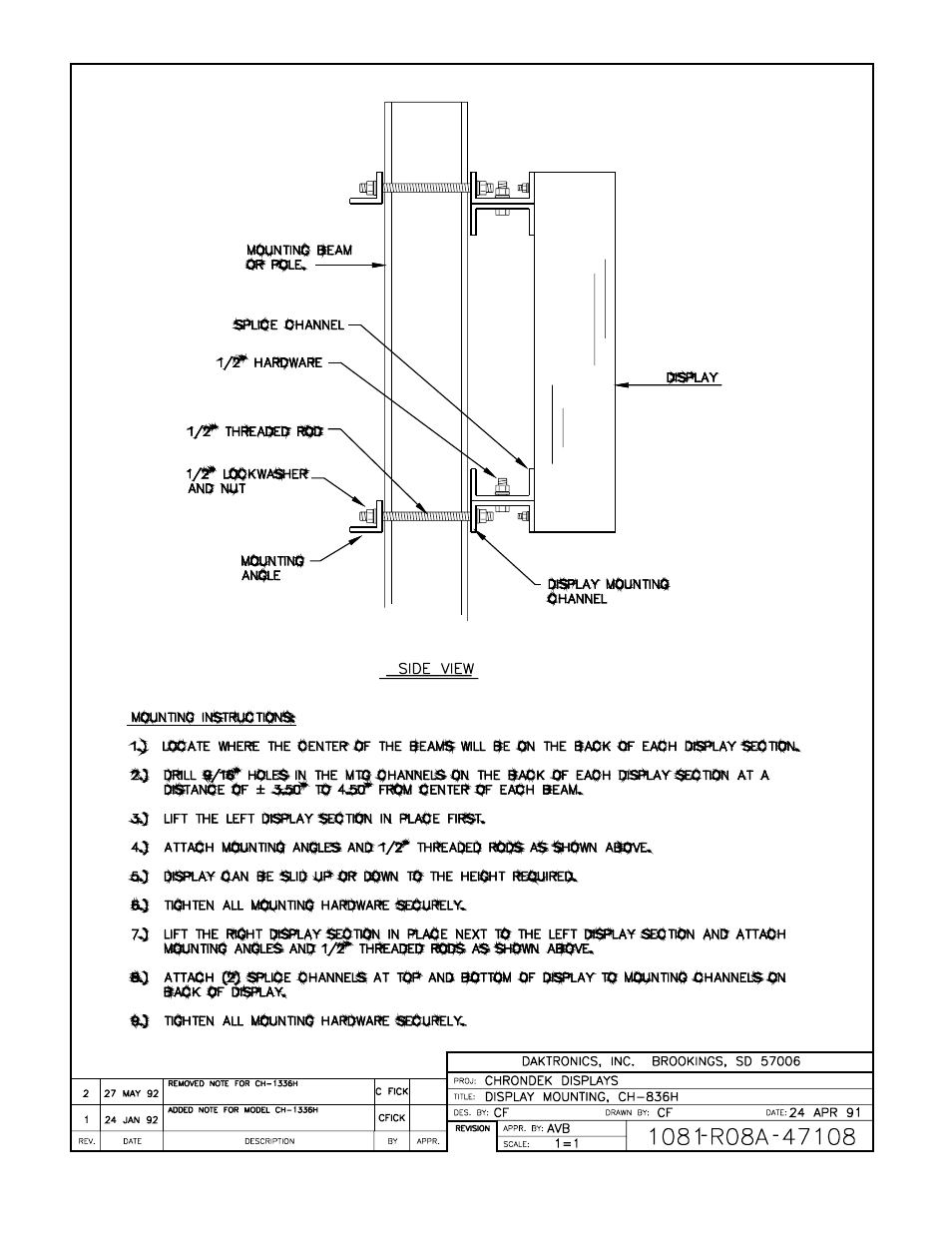 Drawing a-47108 | Daktronics CH-836H User Manual | Page 14 / 26