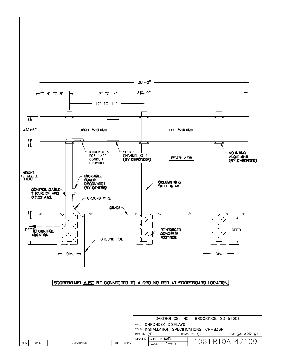 Drawing a-47109 | Daktronics CH-836H User Manual | Page 15 / 26