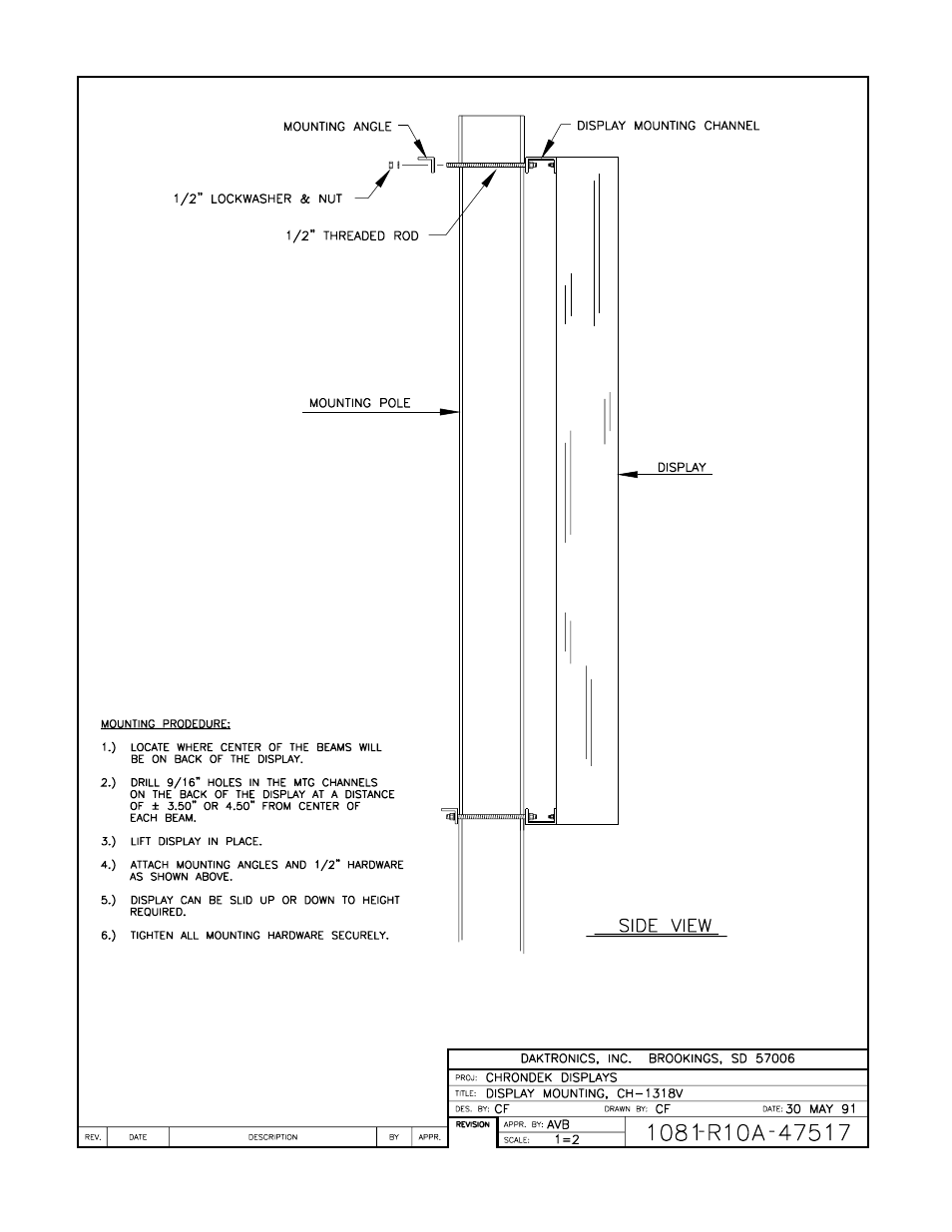 Drawing a-47517 | Daktronics CH-1318V User Manual | Page 15 / 26