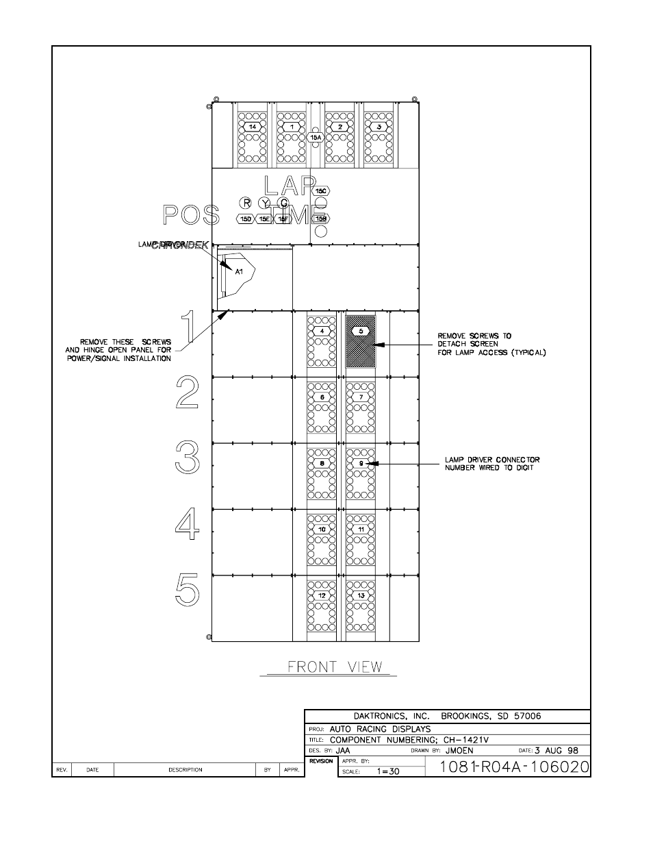 Drawing a-106020, Drawinga-106020 | Daktronics CH-1421V User Manual | Page 16 / 24