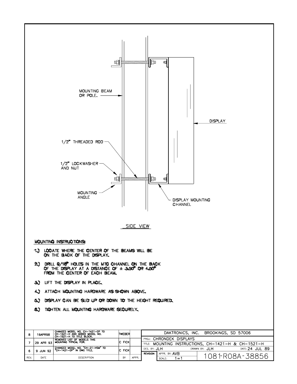 Drawing a-38856 | Daktronics CH-1018H User Manual | Page 12 / 26