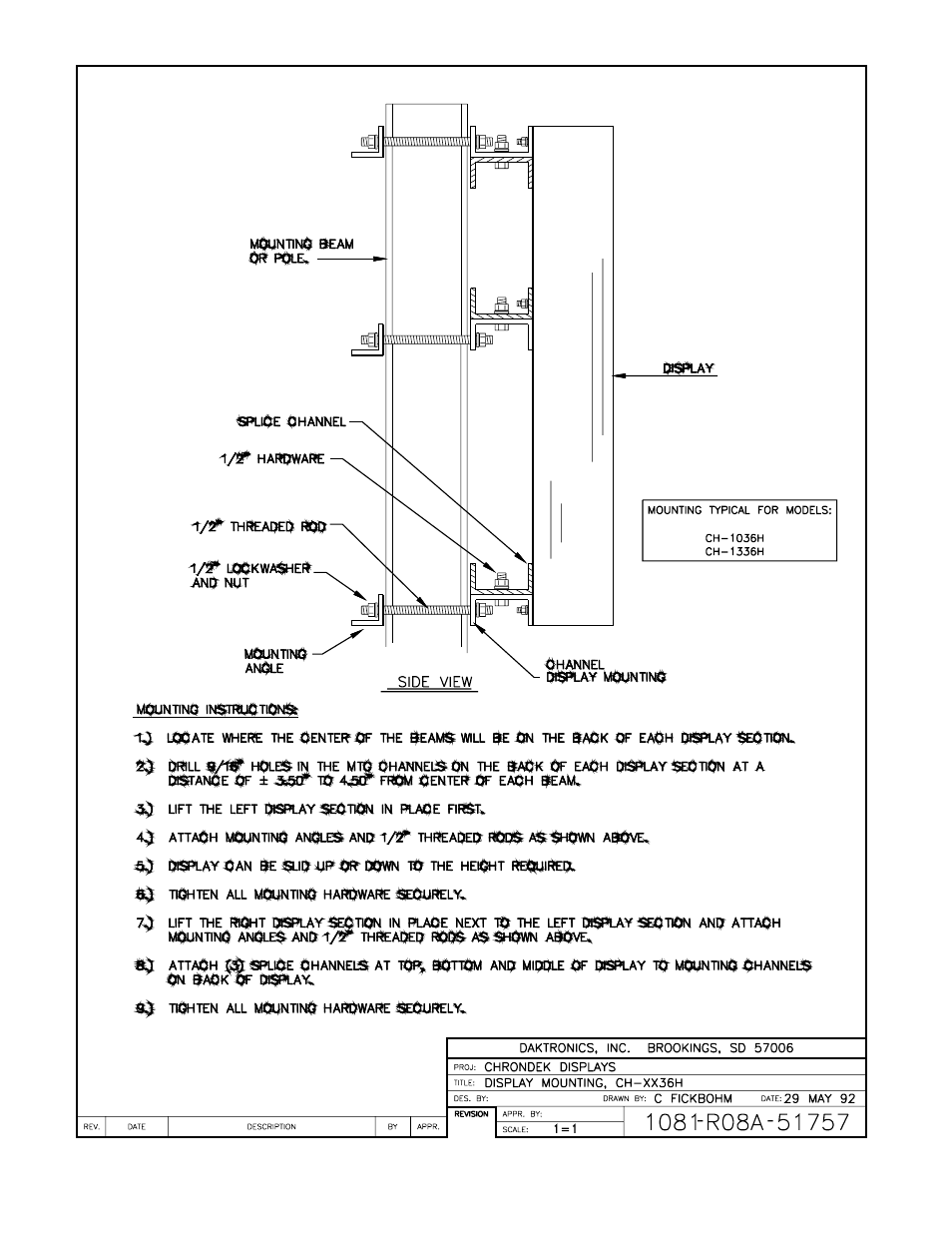 Drawing a-51757 | Daktronics CH-1036H User Manual | Page 17 / 26