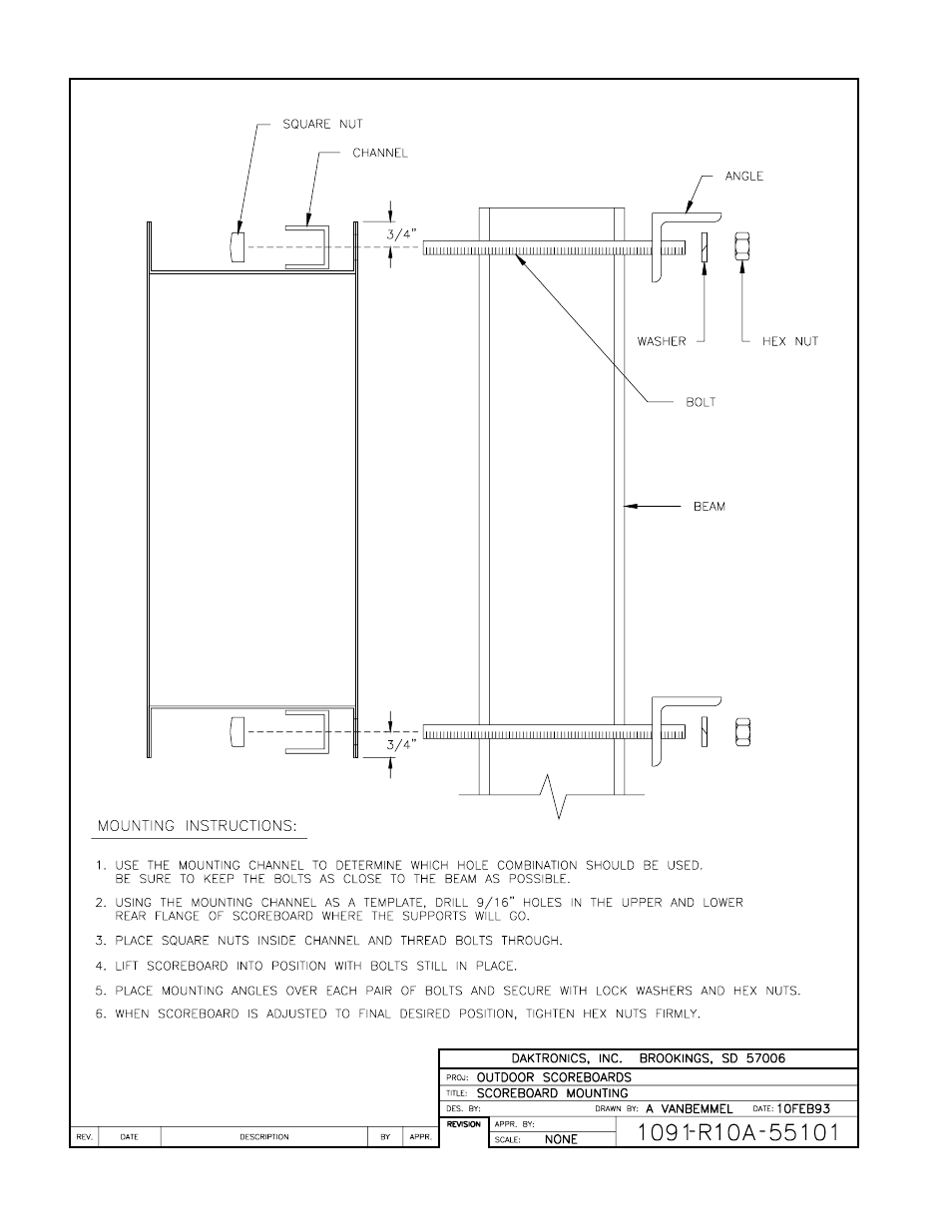 Drawing a-55101 | Daktronics CH-1036V User Manual | Page 13 / 24
