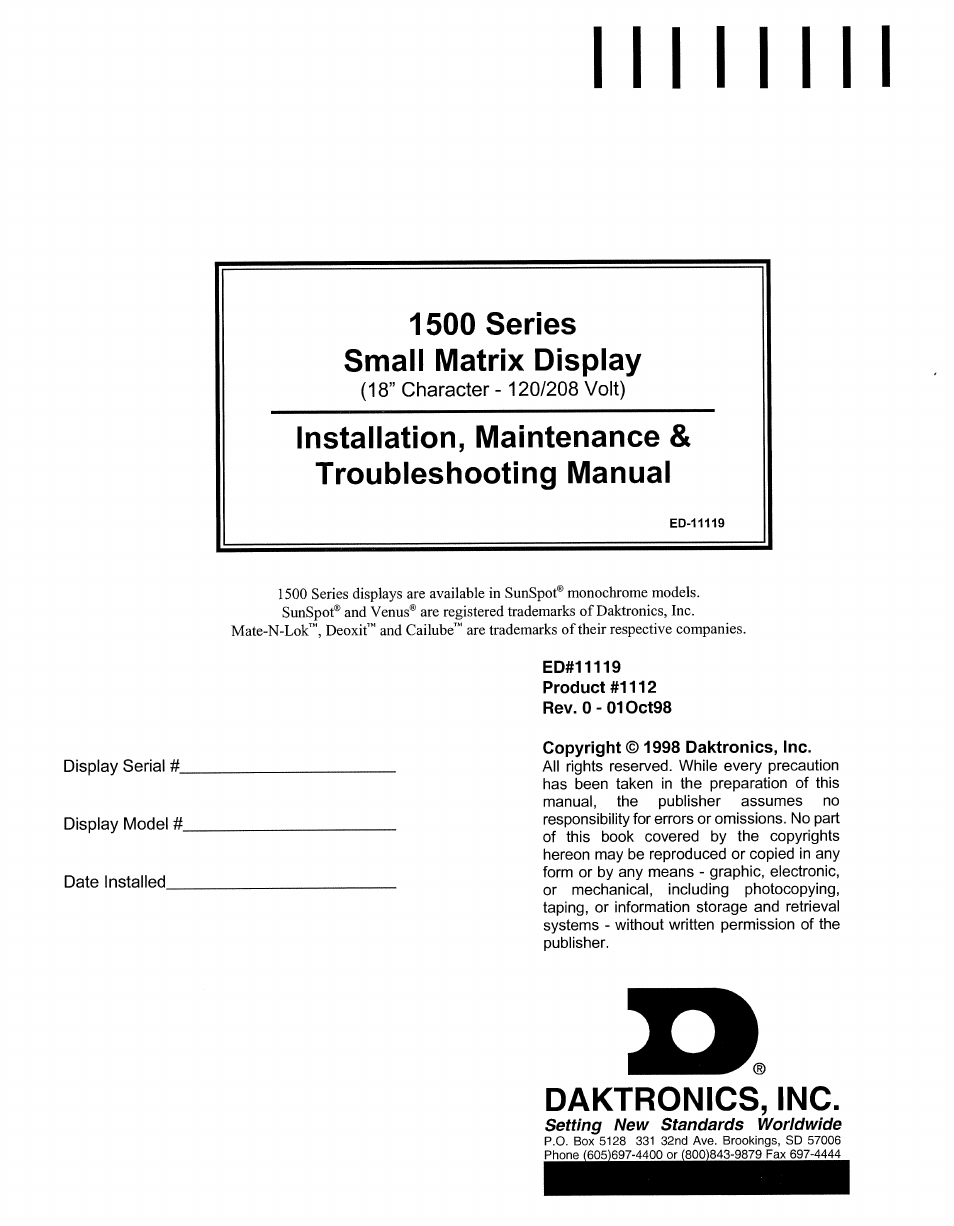 Daktronics AB-1500-1.5,2.5 User Manual | 85 pages