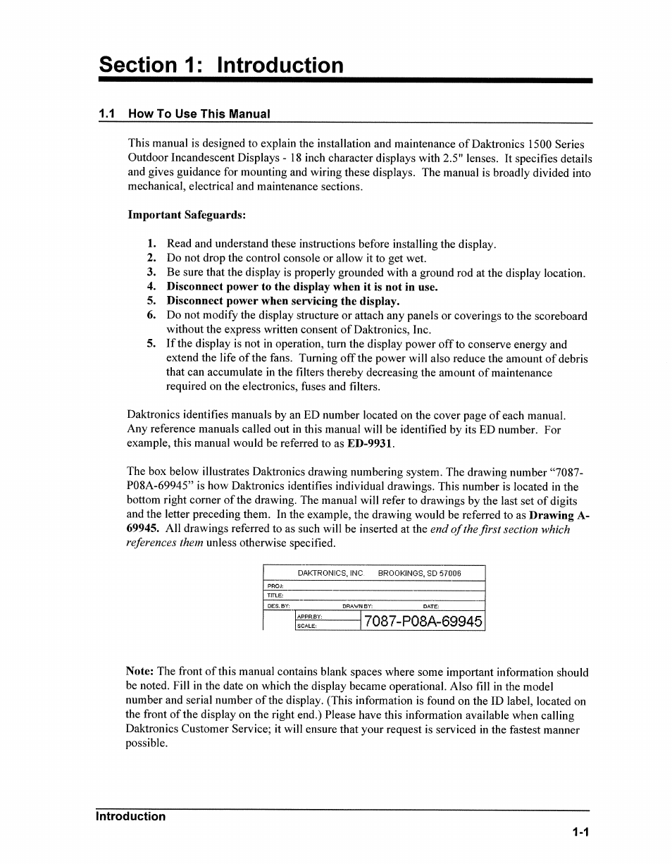 Section 1: introduction | Daktronics AB-1500-1.5,2.5 User Manual | Page 7 / 85