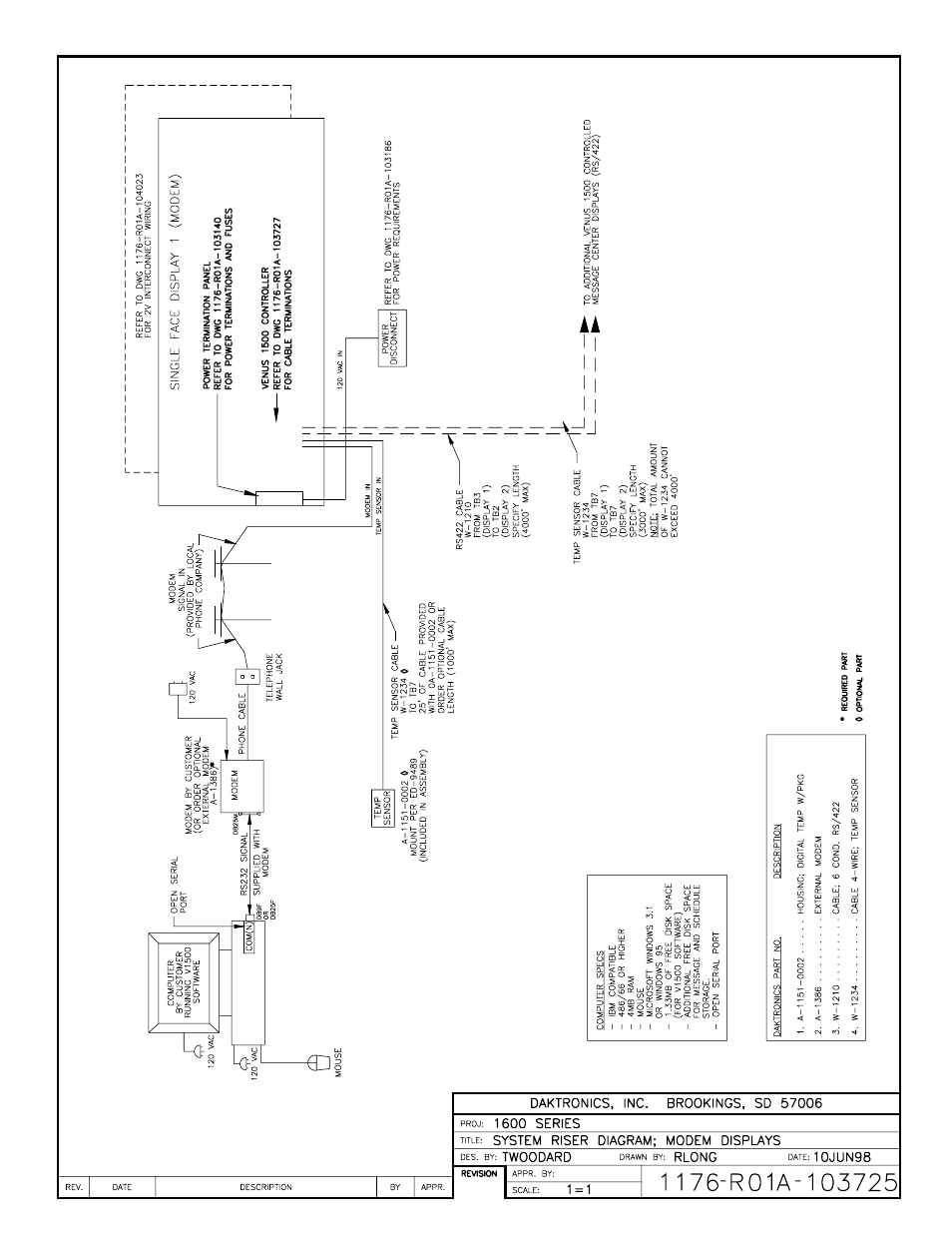 Drawing a-103725 | Daktronics AB-1600-1.5,2.5 User Manual | Page 36 / 105