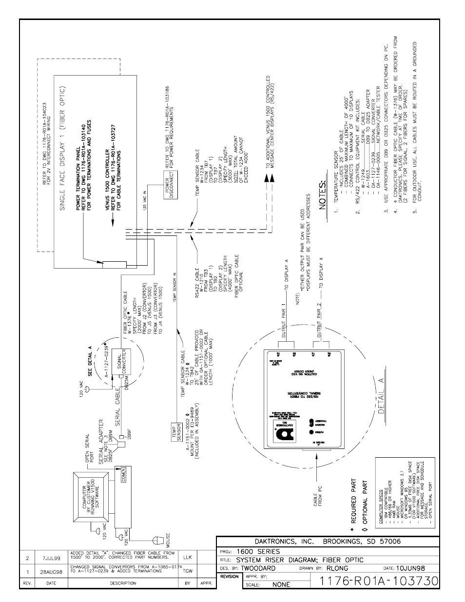 Drawing a-103730 | Daktronics AB-1600-1.5,2.5 User Manual | Page 37 / 105