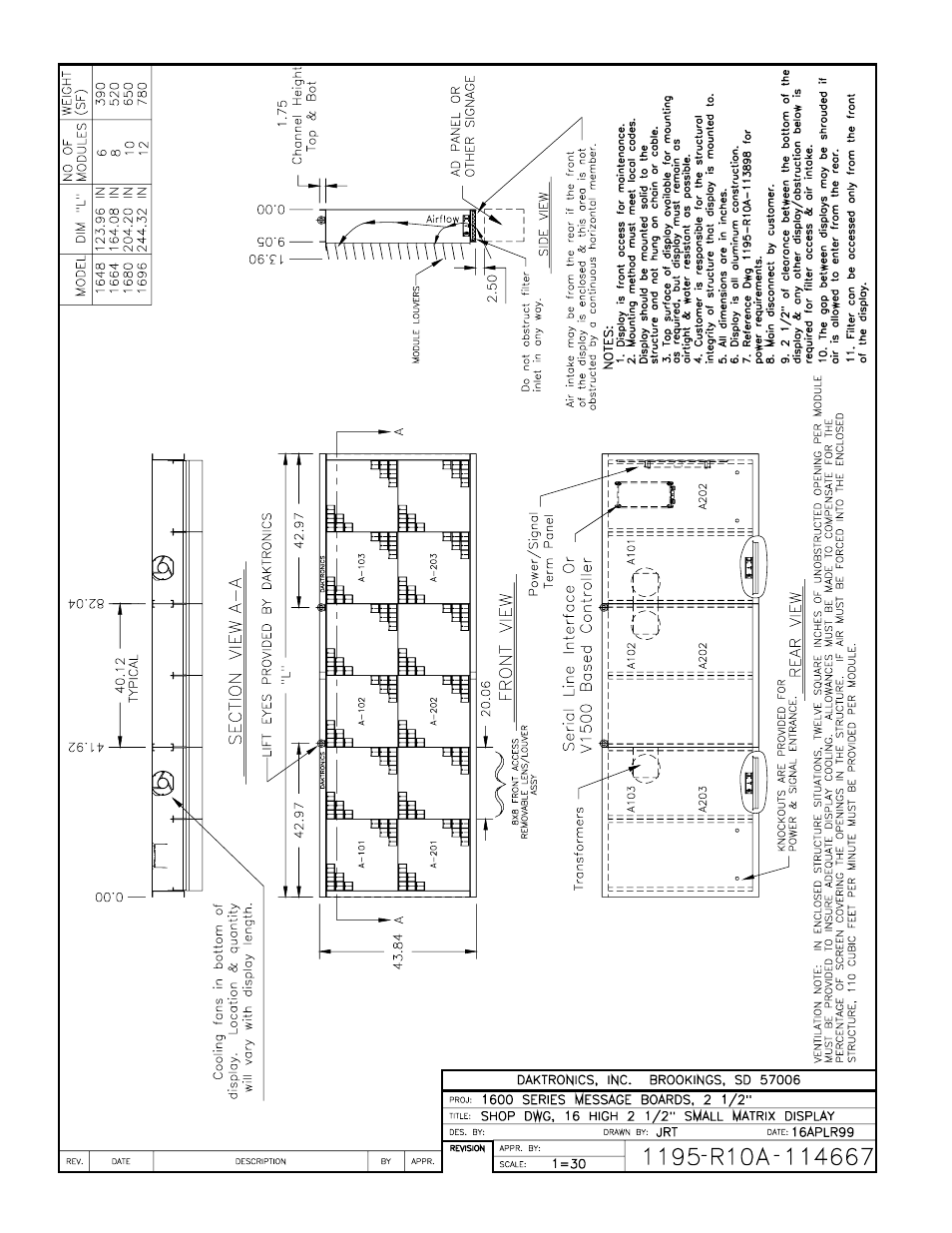 Drawing a-114667 | Daktronics AB-1600-1.5,2.5 User Manual | Page 85 / 131