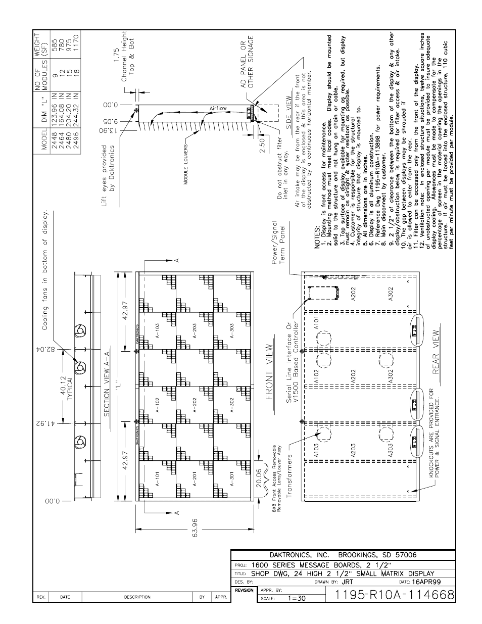 Drawing a-114668 | Daktronics AB-1600-1.5,2.5 User Manual | Page 86 / 131