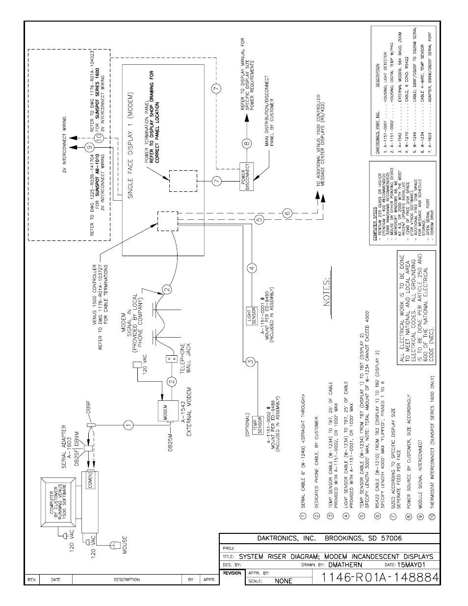 Drawing a-148884 | Daktronics AB-1600-1.5,2.5 User Manual | Page 92 / 131