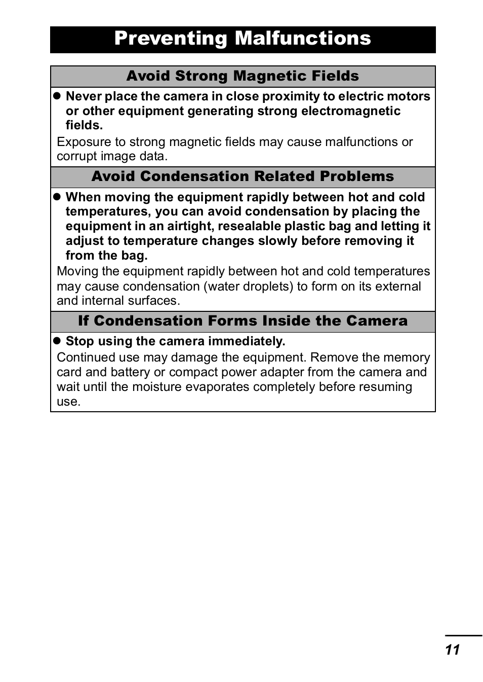 Preventing malfunctions | Canon A420 User Manual | Page 13 / 115