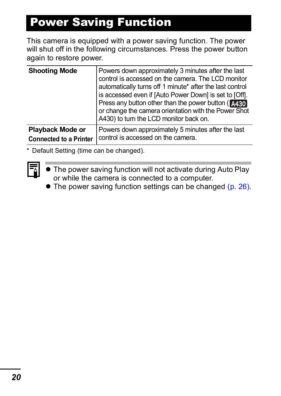 Power saving function | Canon A420 User Manual | Page 22 / 115
