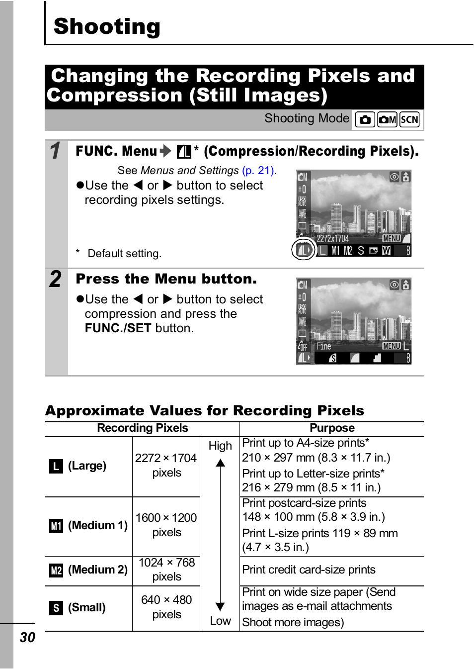 Shooting, P. 30), P. 30 | Canon A420 User Manual | Page 32 / 115
