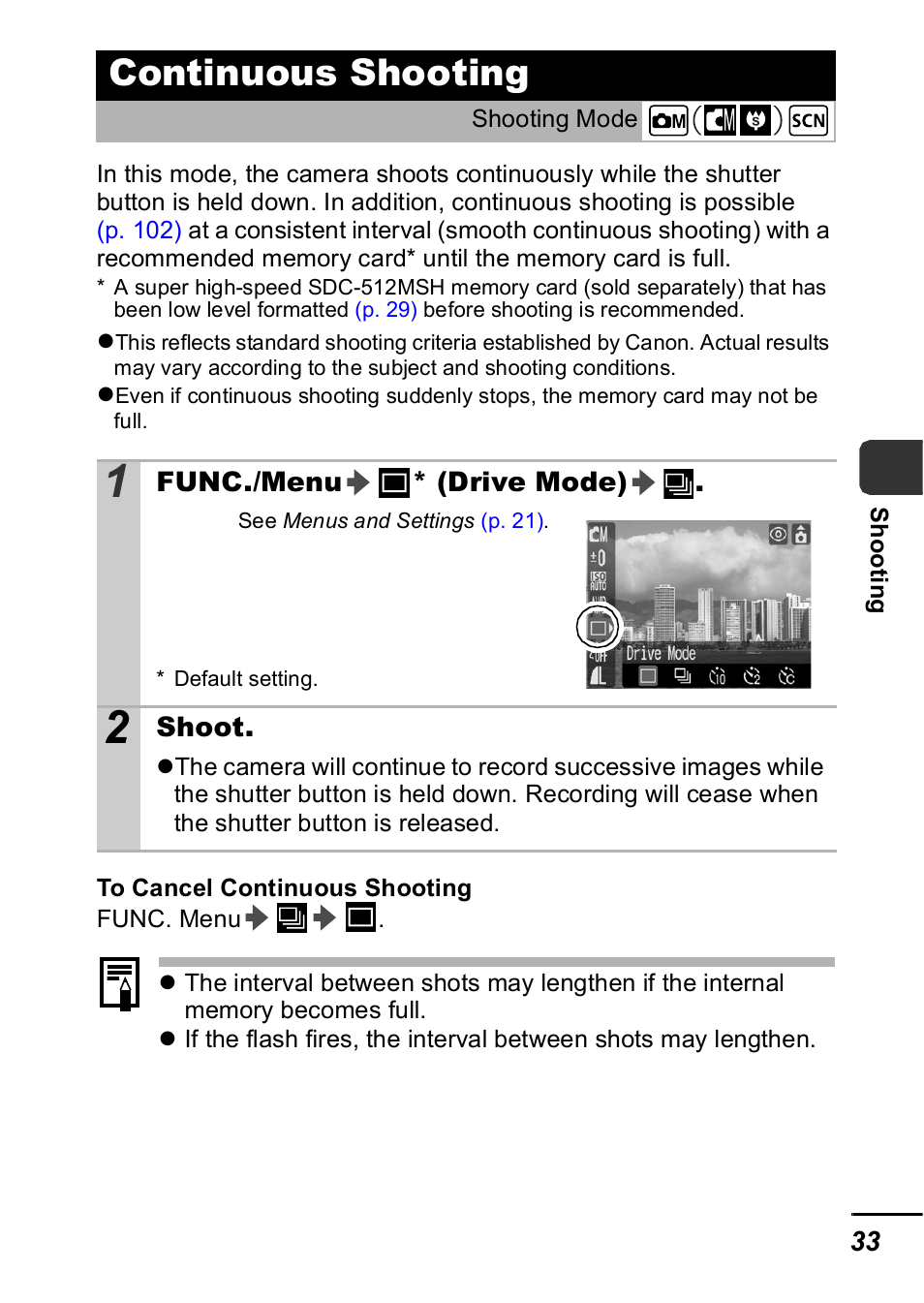 Continuous shooting, P. 33 | Canon A420 User Manual | Page 35 / 115