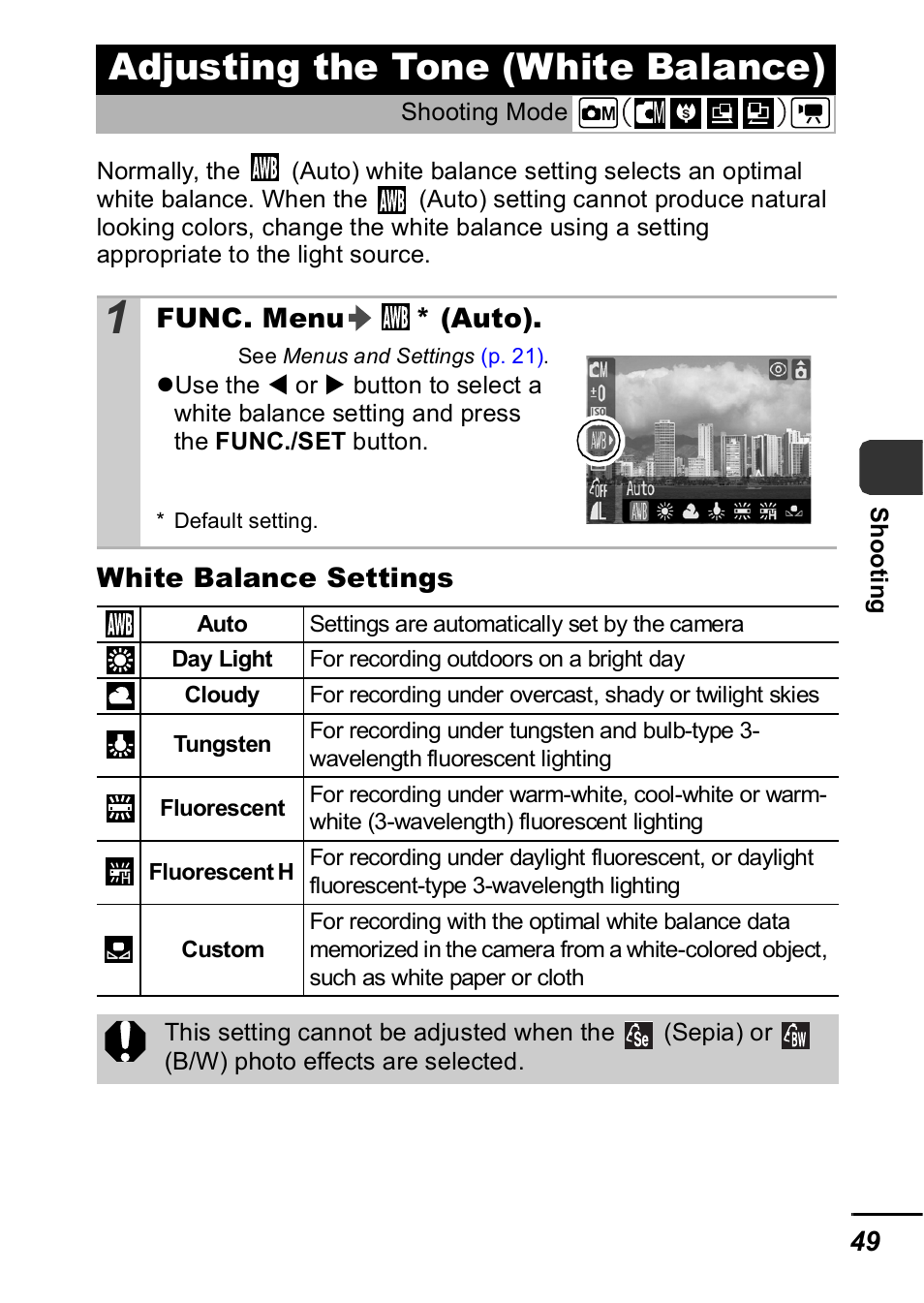 Adjusting the tone (white balance), P. 49), P. 49 | Canon A420 User Manual | Page 51 / 115