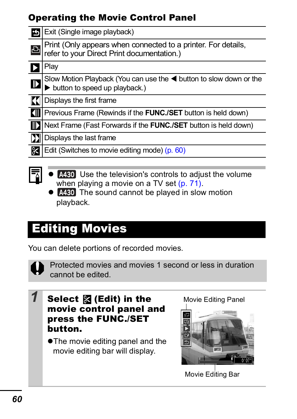 Editing movies | Canon A420 User Manual | Page 62 / 115