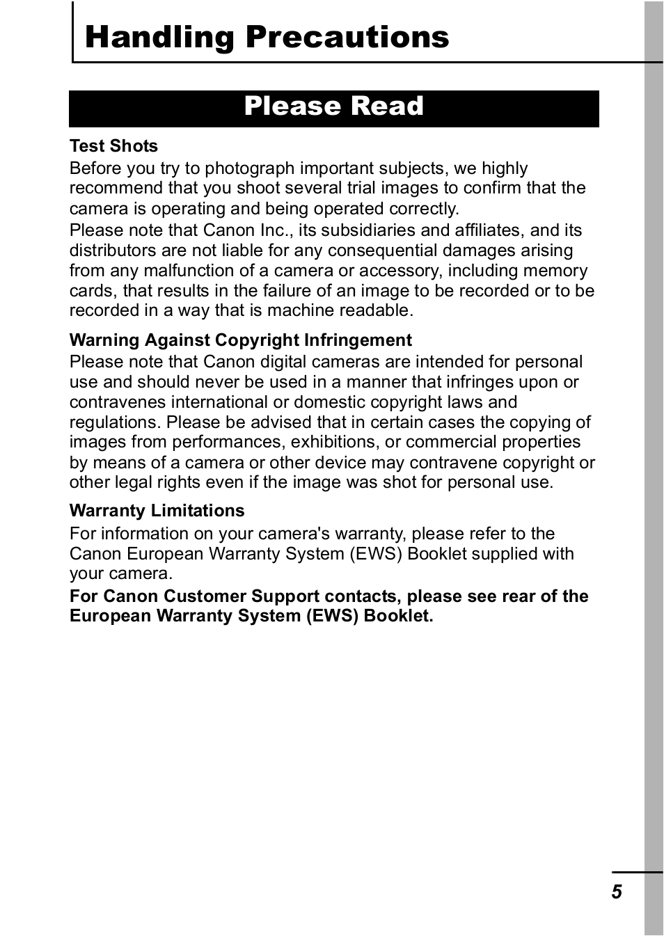 Handling precautions, Please read | Canon A420 User Manual | Page 7 / 115