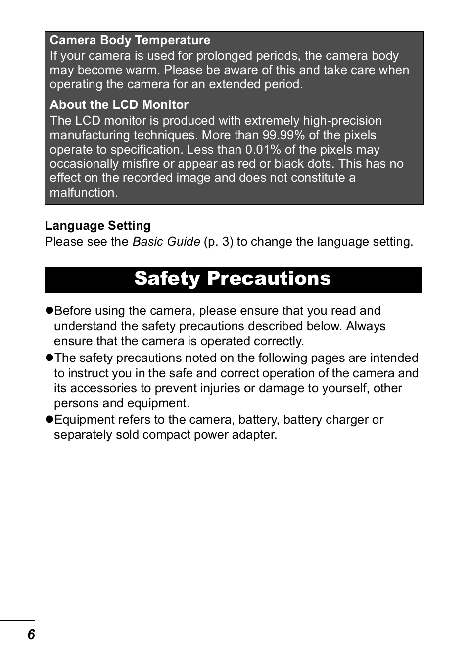 Safety precautions | Canon A420 User Manual | Page 8 / 115