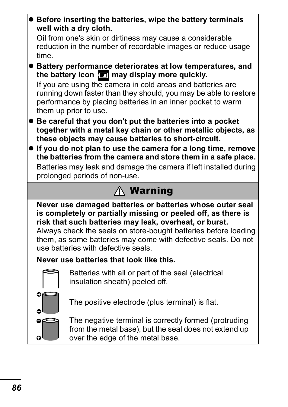 Warning | Canon A420 User Manual | Page 88 / 115