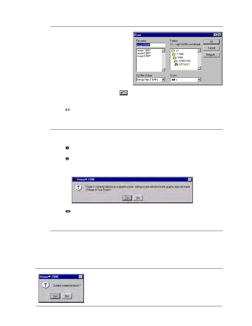 Replacing the bitmap -9, Deleting a bitmap -9, Graphic frame entry effect -9 | Delete command -9 | Daktronics Venus 1500 Ver 1.x User Manual | Page 36 / 76