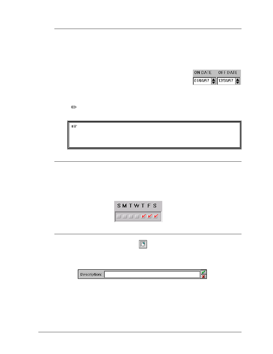 On/off date -5, Days of the week -5, Description -5 | Daktronics Venus 1500 Ver 1.x User Manual | Page 48 / 76