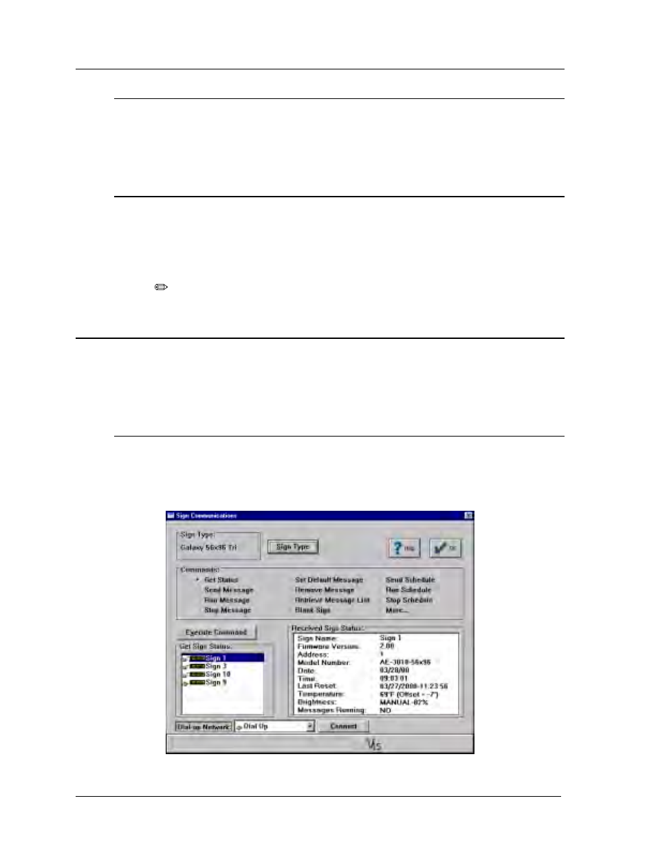 Selecting a sign type and network -2, Selecting a sign type -2, Connecting to a network -2 | Commands -2, Get status -2 | Daktronics Venus 1500 Ver 1.x User Manual | Page 53 / 76