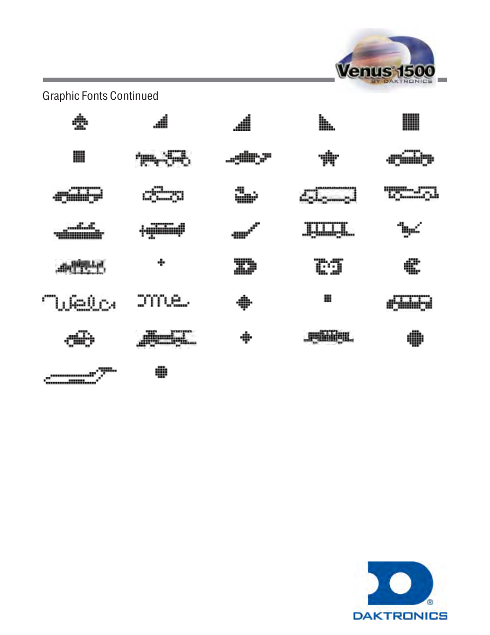 Electronic display control software system, Graphic fonts continued | Daktronics Venus 1500 Ver 1.x User Manual | Page 67 / 76