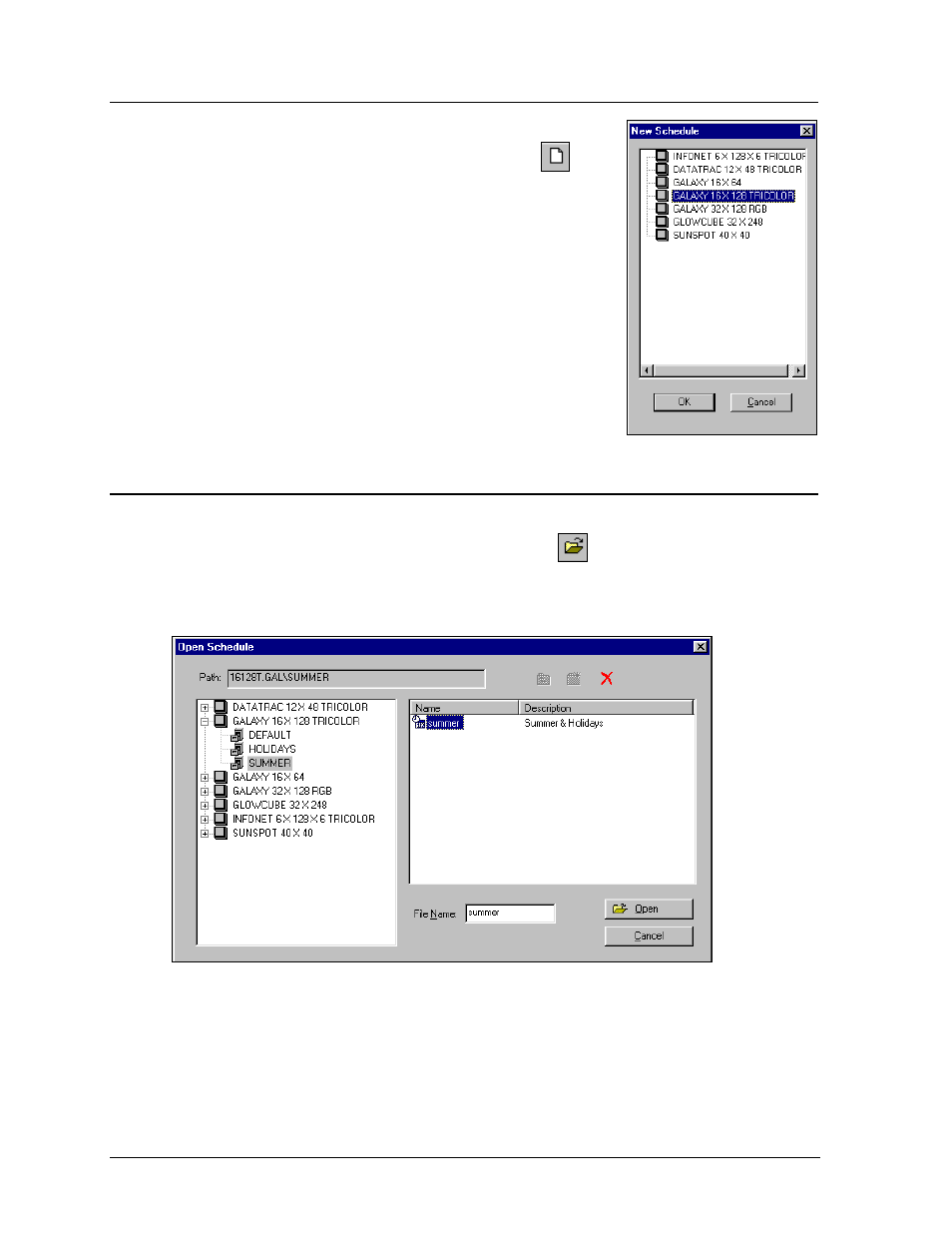 Starting a new schedule, Opening an existing schedule, Starting a new schedule -2 | Opening an existing schedule -2 | Daktronics Venus 1500 Ver 2.x User Manual | Page 44 / 69