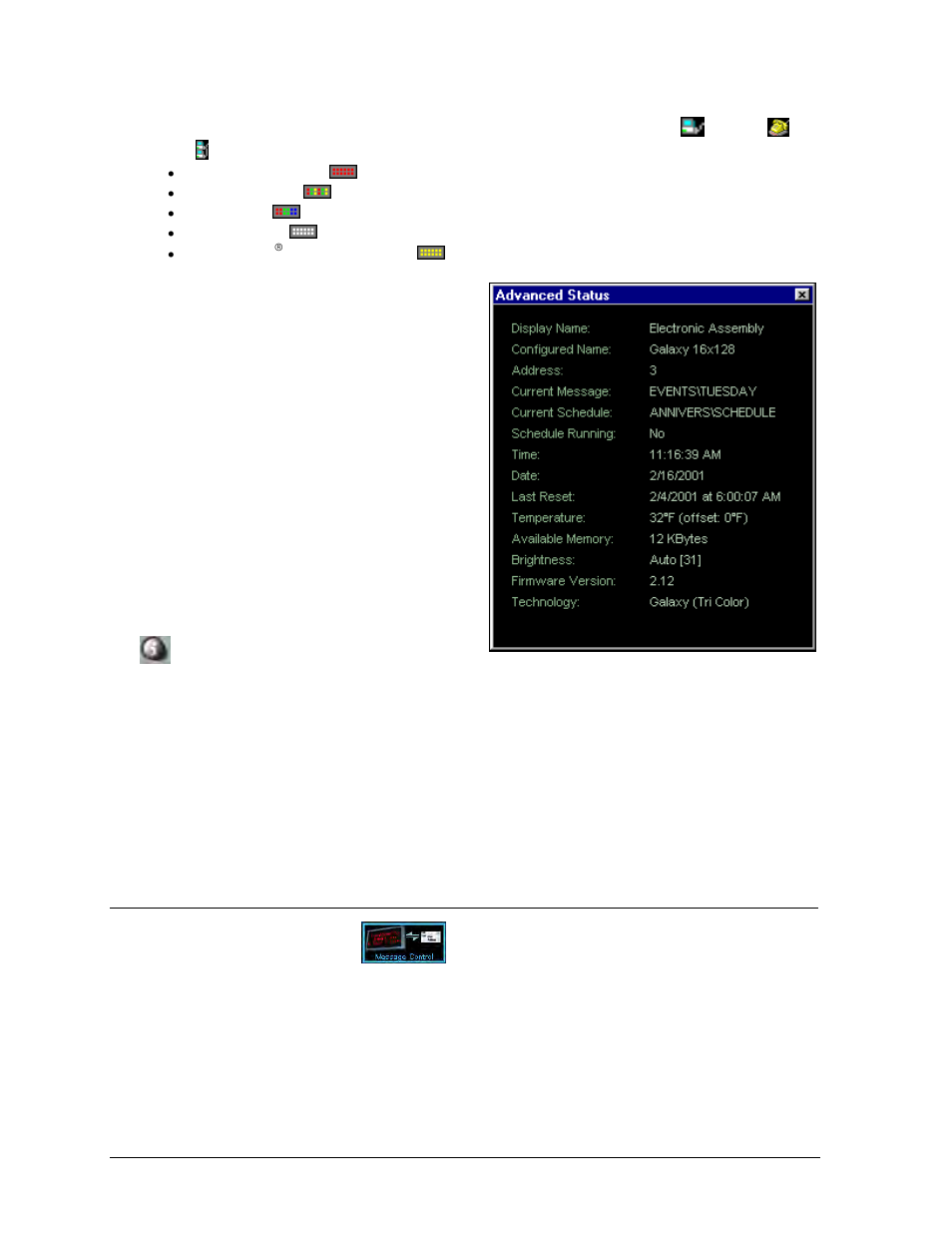 Display list, Status results, Control area | Message control, Display list -2, Status results -2, Control area -2, Message control -2 | Daktronics Venus 1500 Ver 2.x User Manual | Page 52 / 69