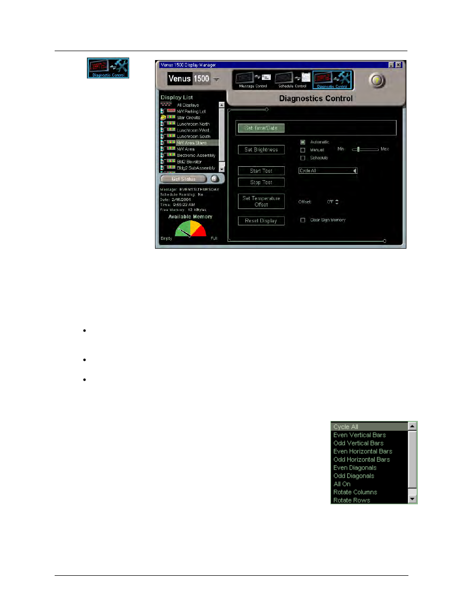 Diagnostic control, Set time/date, Set brightness | Pixel test, Diagnostic control -6, Set time/date -6, Set brightness -6, Pixel test -6 | Daktronics Venus 1500 Ver 2.x User Manual | Page 56 / 69