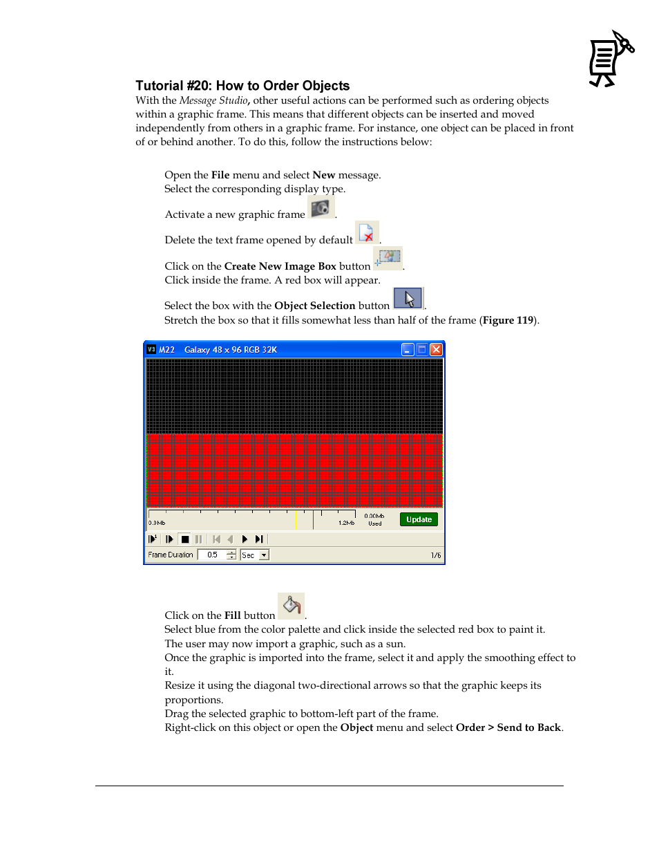 Tutorial #20: how to order objects, Figure 119: placing objects in message studio | Daktronics Venus 1500 Ver 3.x User Manual | Page 103 / 187