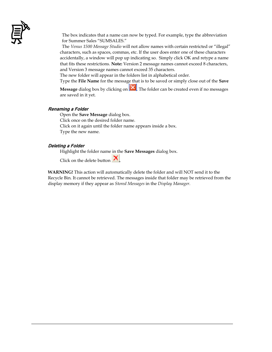 Renaming a folder, Deleting a folder | Daktronics Venus 1500 Ver 3.x User Manual | Page 114 / 187