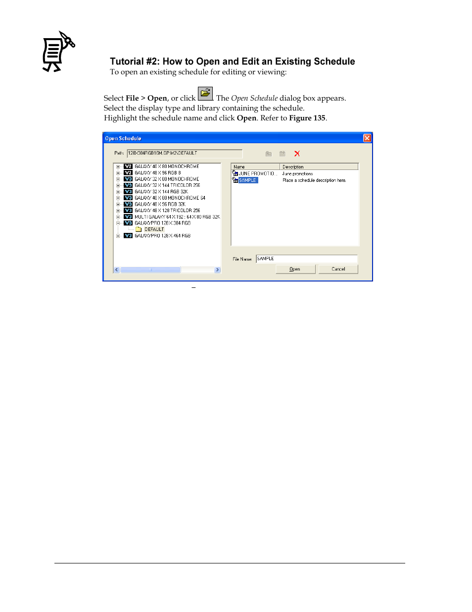 Figure 135: open schedule, Showing schedules | Daktronics Venus 1500 Ver 3.x User Manual | Page 122 / 187