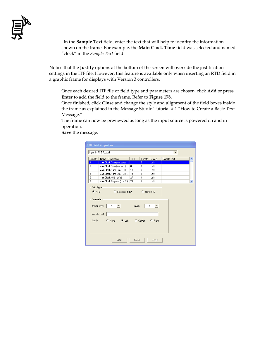 Figure 178: adding fields to the frame | Daktronics Venus 1500 Ver 3.x User Manual | Page 162 / 187