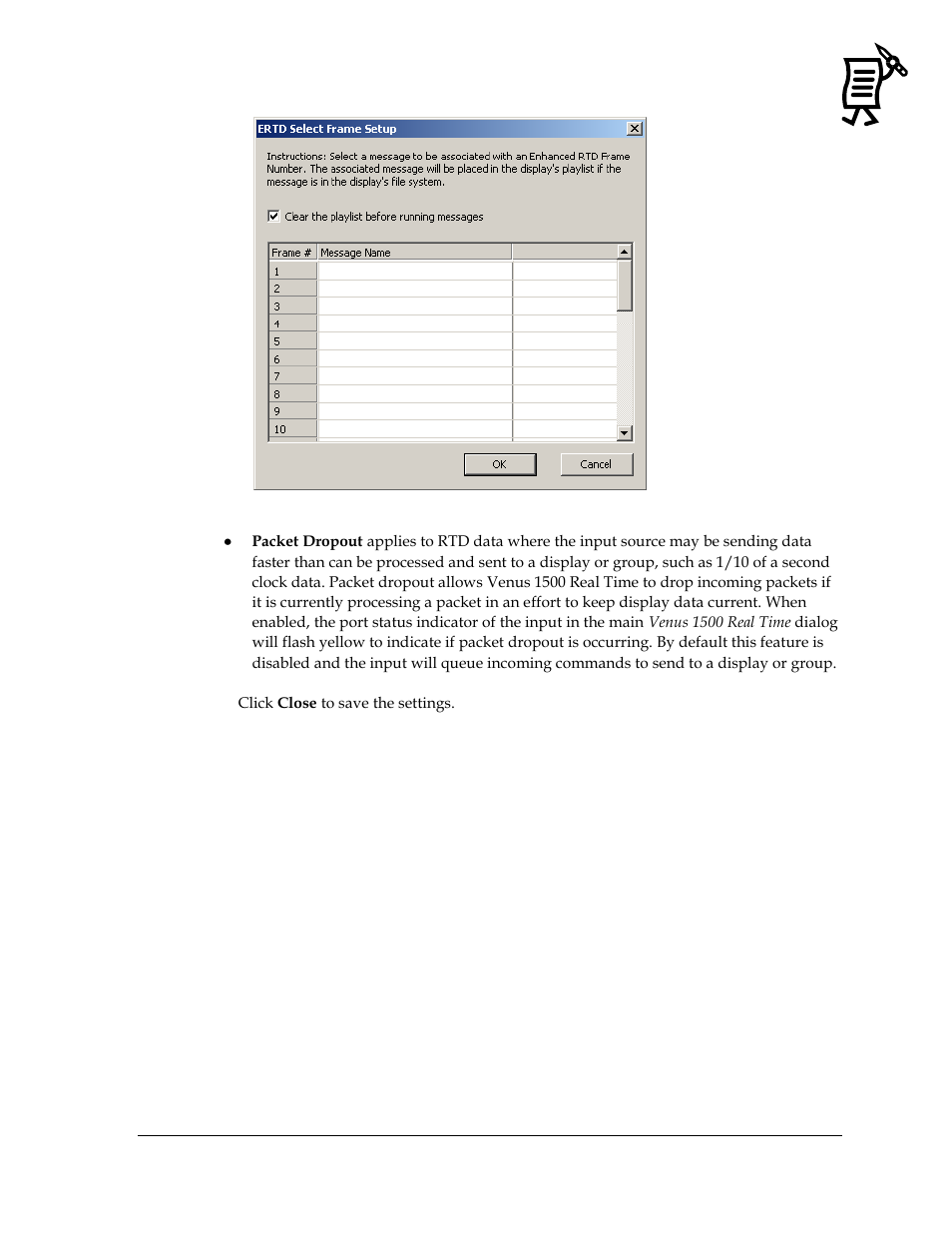 Figure 182: ertd select frame setup | Daktronics Venus 1500 Ver 3.x User Manual | Page 165 / 187