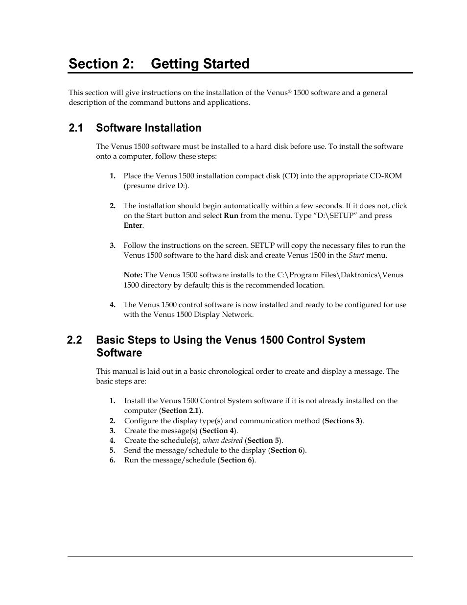 Getting started, Software installation | Daktronics Venus 1500 Ver 3.x User Manual | Page 17 / 187