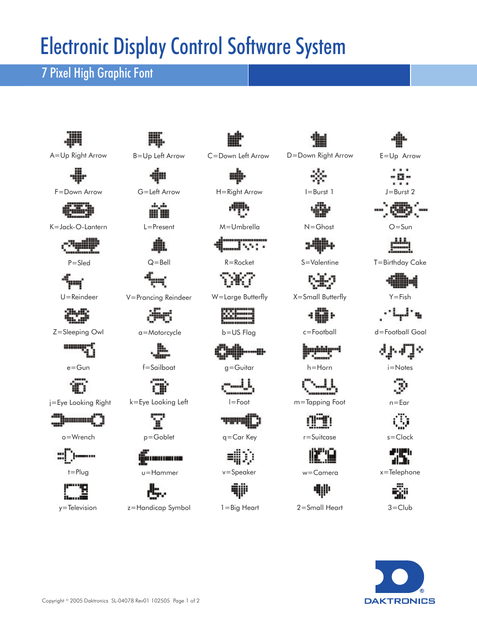 C.3 displaying the font, Displaying the font, Electronic display control software system | 7 pixel high graphic font | Daktronics Venus 1500 Ver 3.x User Manual | Page 177 / 187